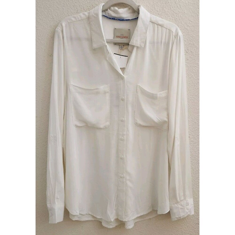 Casa Cabana White Collared Classic Button Up Long Sleeve Blouse Shirt XL New